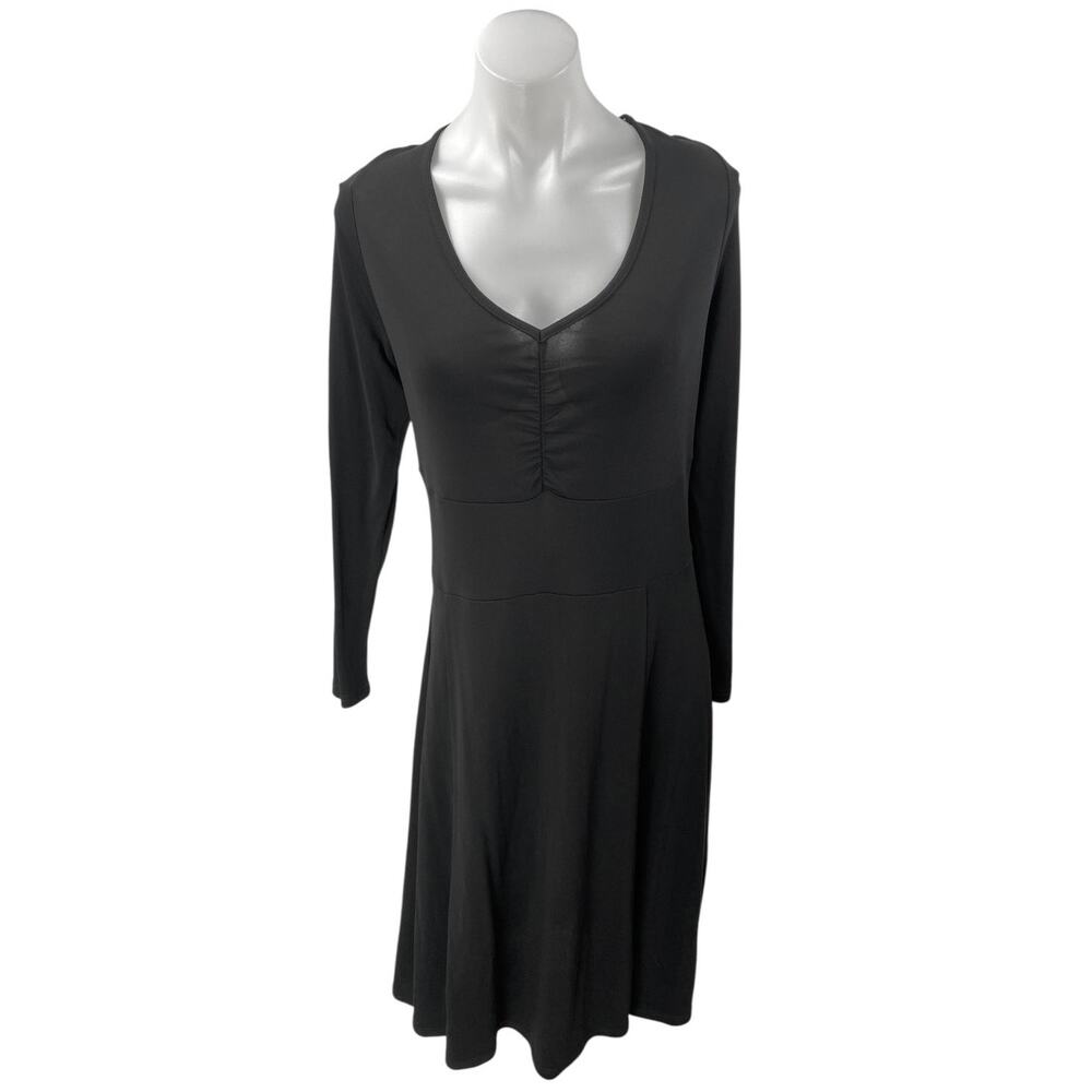 Eddie Bauer Black Long Sleeve Ruched Cinched Fit & Flare Midi Dress Size XL